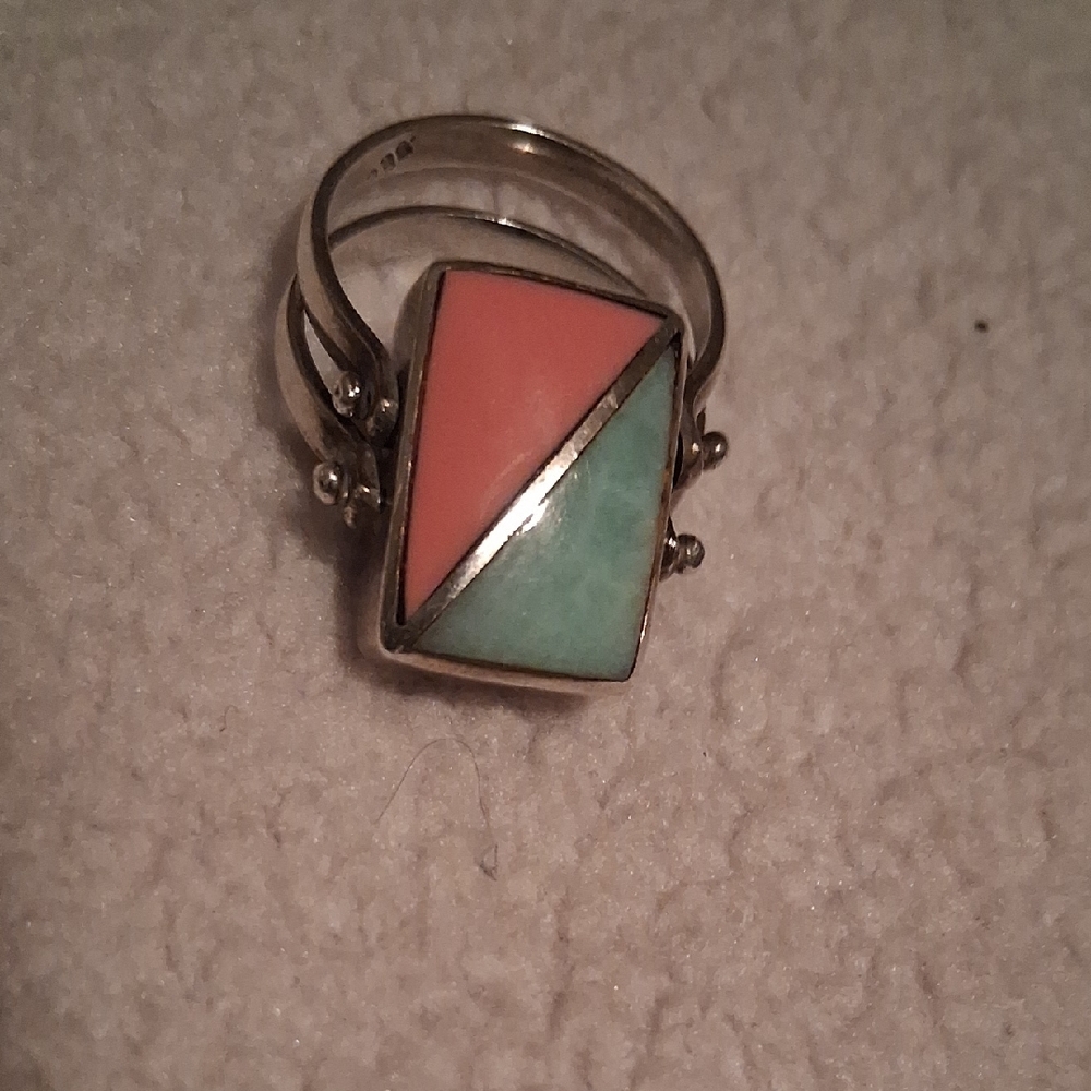 Vintage Onyx/coral/larimer Flip Ring